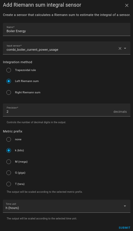 Turning the power sensor into an energy sensor using an Integration helper