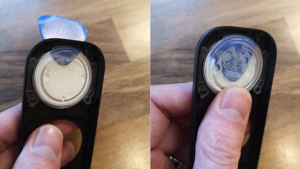 Sliding the plectrum through the gum