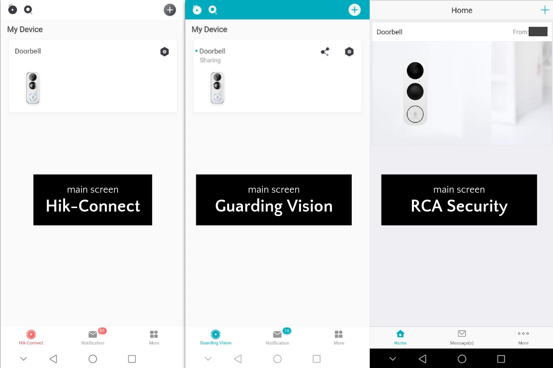 Main screen when you first open each app
