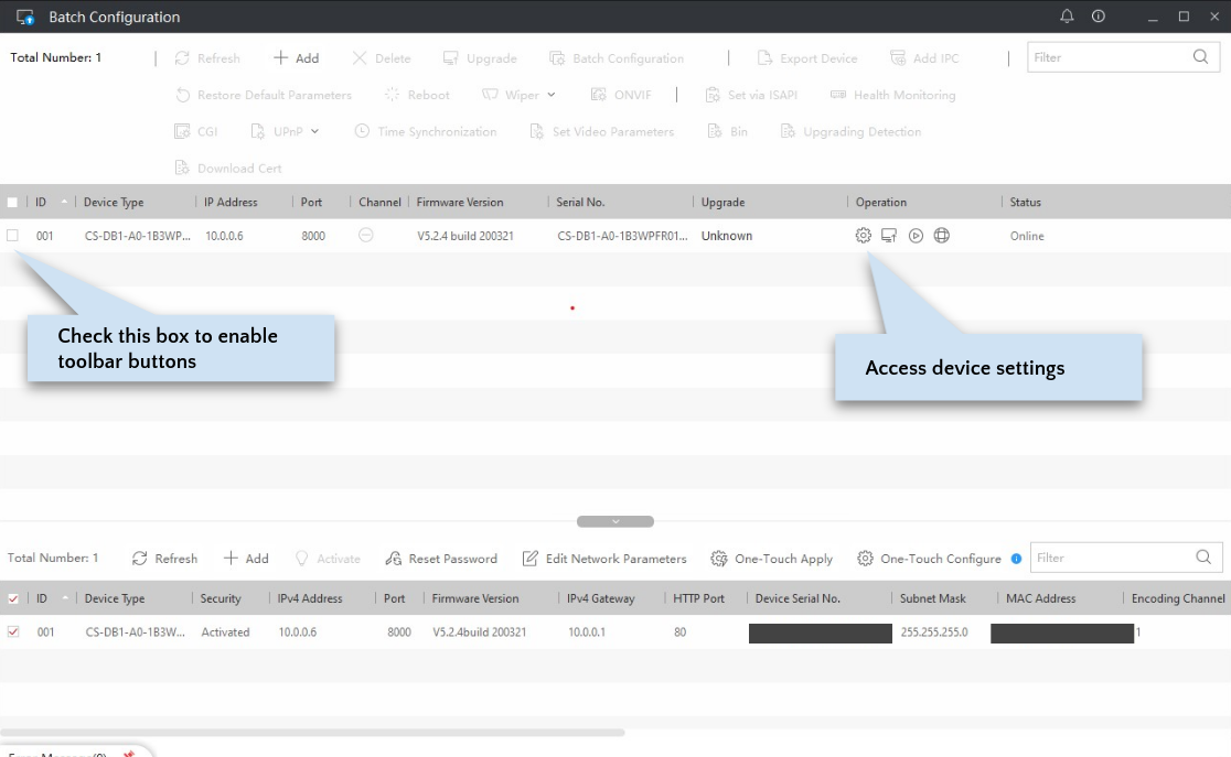 Once added you can access the camera settings dialog, but the toolbar buttons will be greyed out.