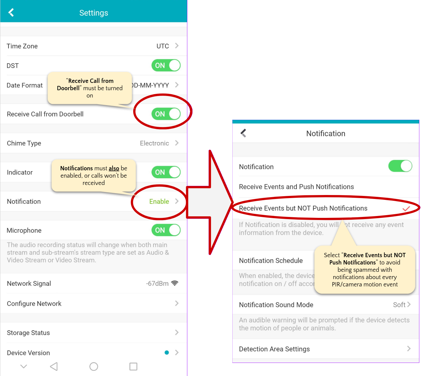 Configuring Guarding Vision to ensure you receive doorbell calls