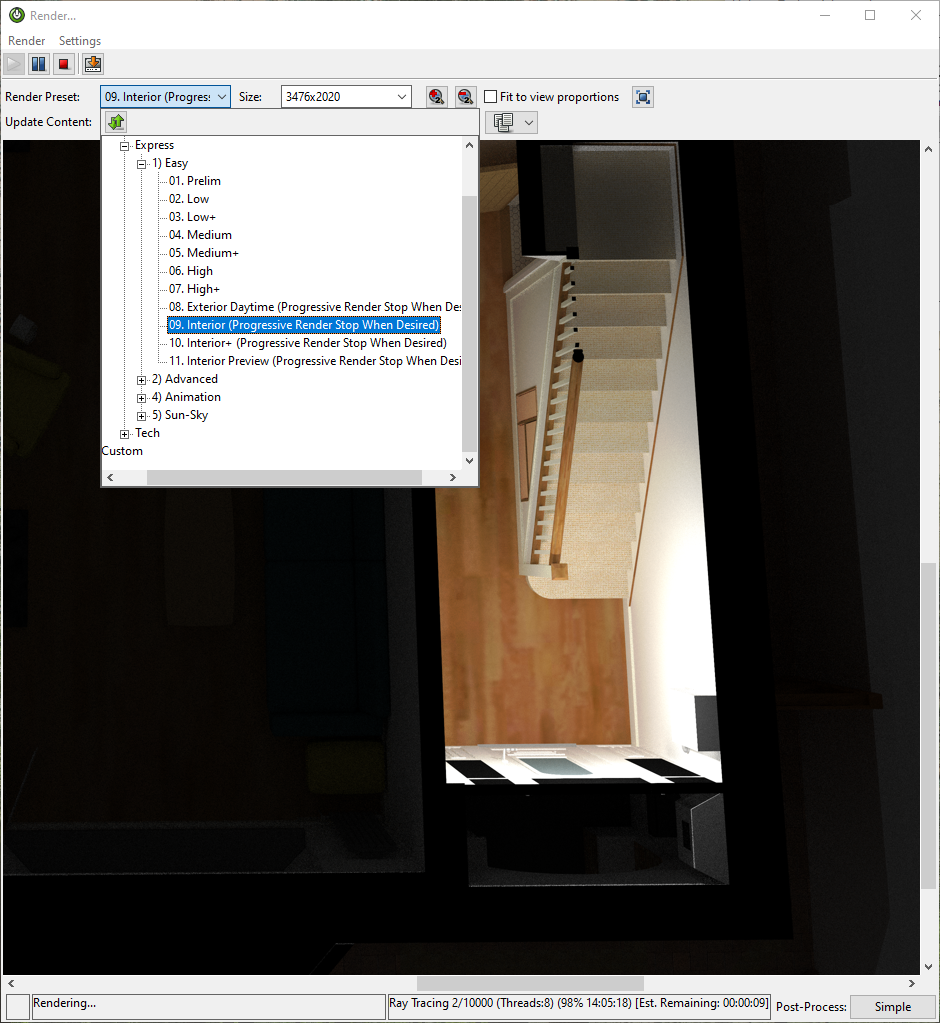 Rendering a light with the "interior" preset